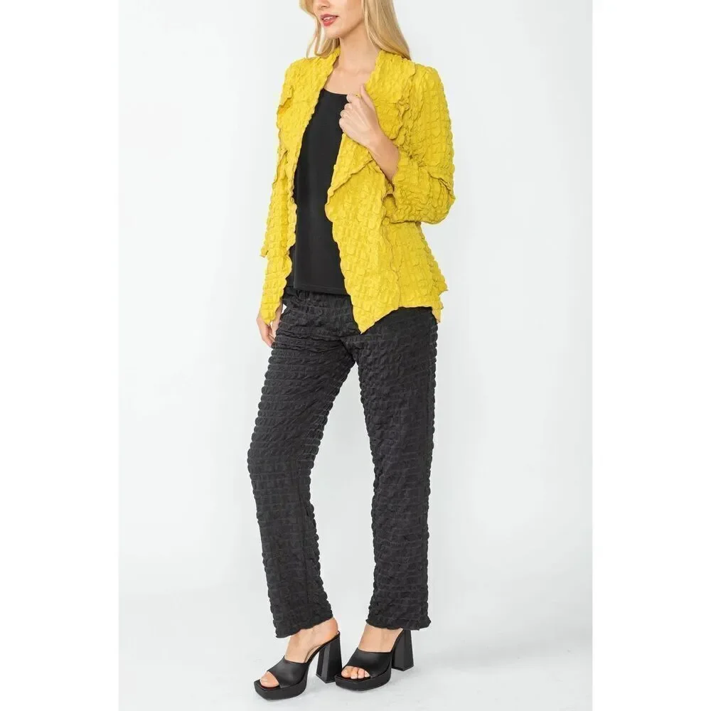 IC by Connie K Collection Women’s Mustard Yellow Bubble Check Merrow Detail Open